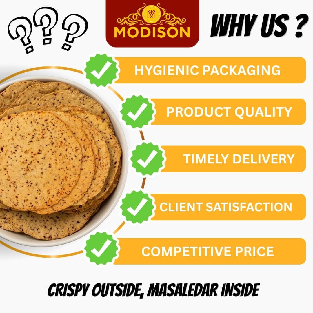 MODISON Masala Papad Indian Snacks Spicy Lentil Crackers 180g thumbnail 8