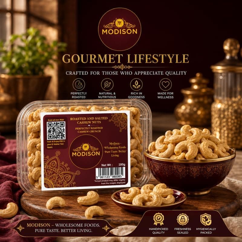 MODISON Roasted Cashews Indian Dry Fruit Salted Kaju 180g thumbnail 4