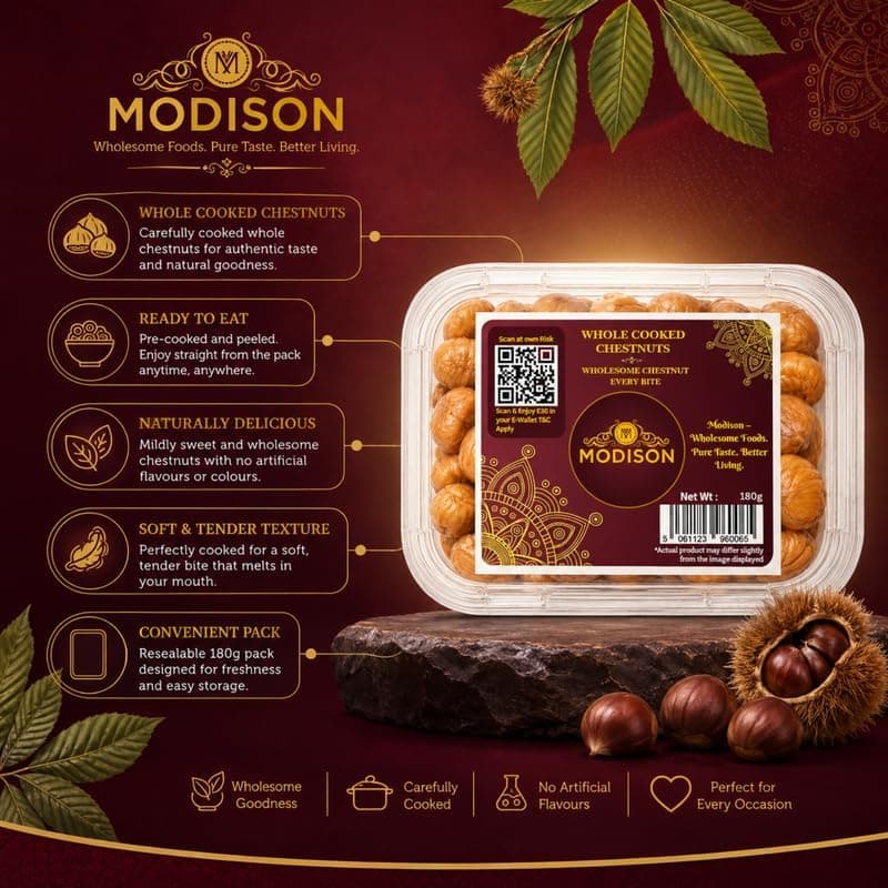 MODISON Whole Cooked Chestnuts Ready to Eat Indian Snacks 180g thumbnail 6