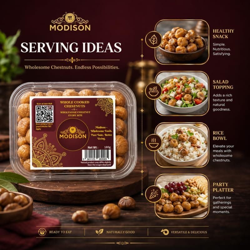MODISON Whole Cooked Chestnuts Ready to Eat Indian Snacks 180g thumbnail 7