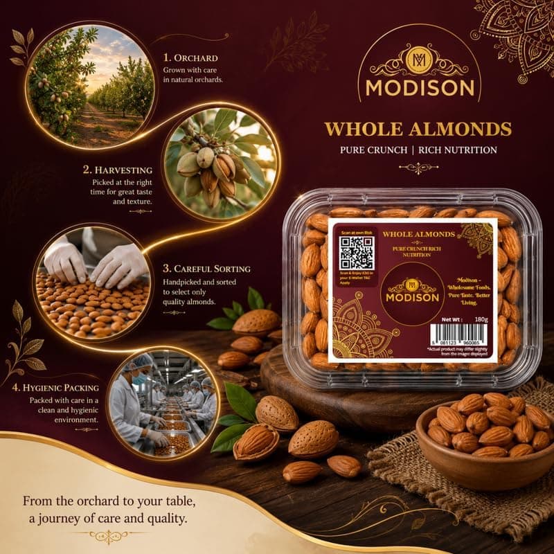 MODISON Whole Almonds Indian Dry Fruit California Badam 180g thumbnail 5