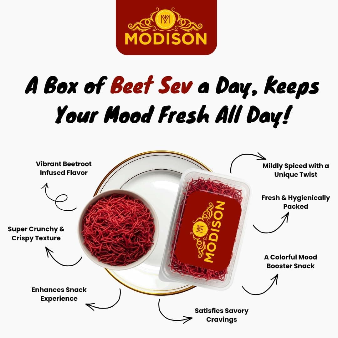MODISON Beet Sev Indian Namkeen Beetroot Flavoured Snack 180g thumbnail 10