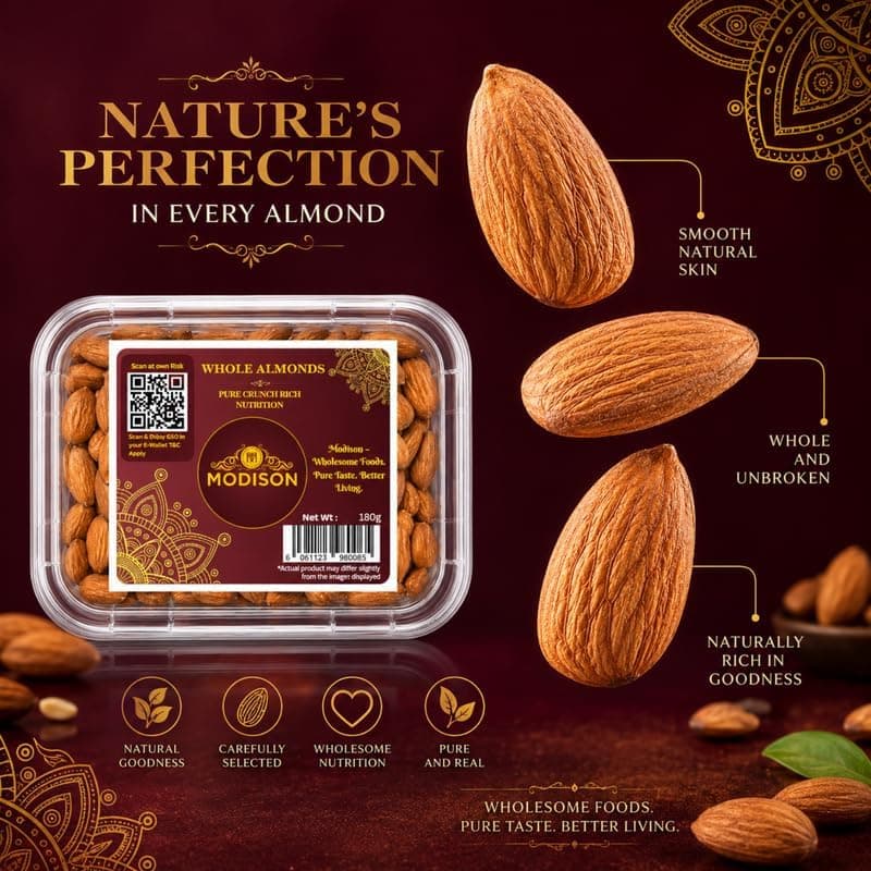 MODISON Whole Almonds Indian Dry Fruit California Badam 180g thumbnail 4
