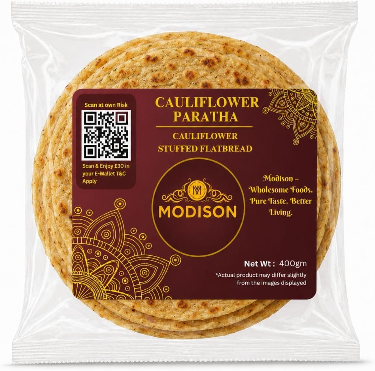 MODISON Cauliflower Paratha Traditional Indian Flatbread Frozen 400g thumbnail 8
