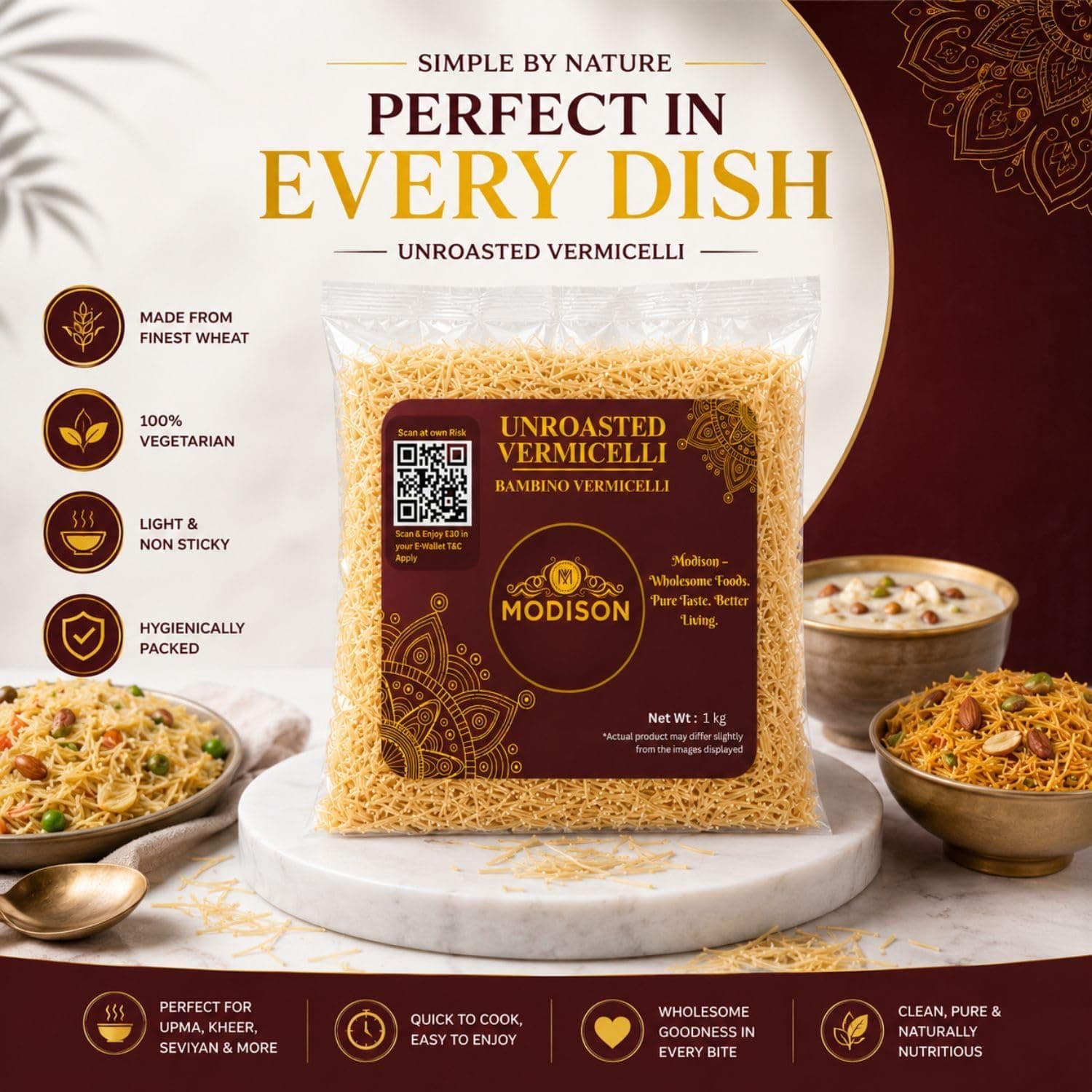 MODISON Unroasted Vermicelli Wheat Semolina Seviyan 1kg thumbnail 11