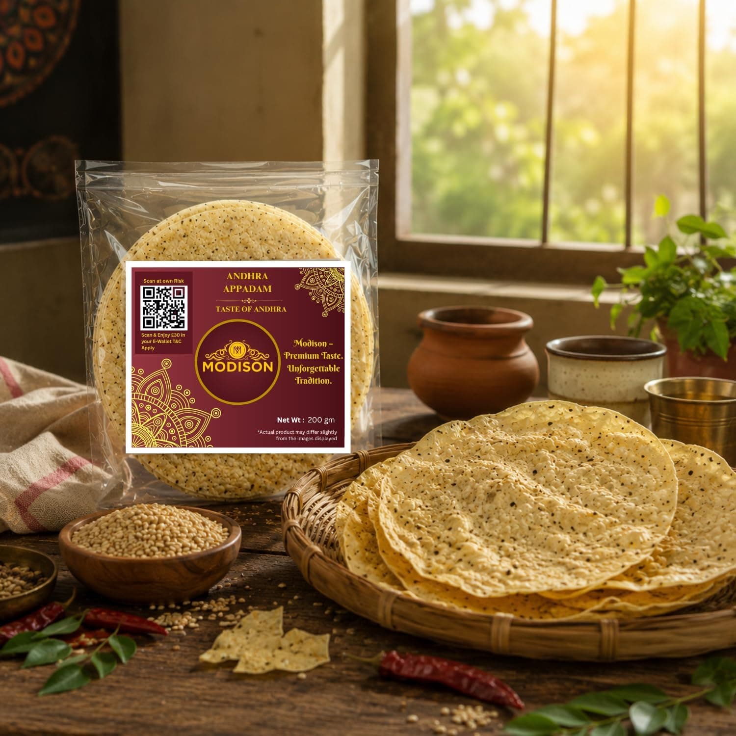 MODISON Andhra Appadam Indian Papad Crispy Lentil Wafer 200g thumbnail 10