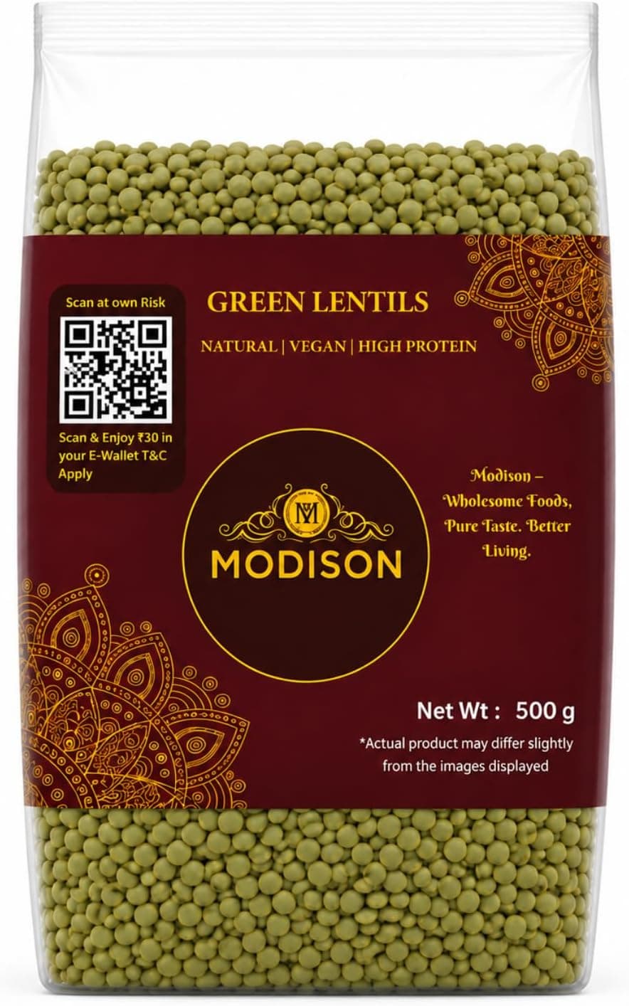 MODISON Green Lentils Whole Pulses High Fibre Protein 500G thumbnail 8