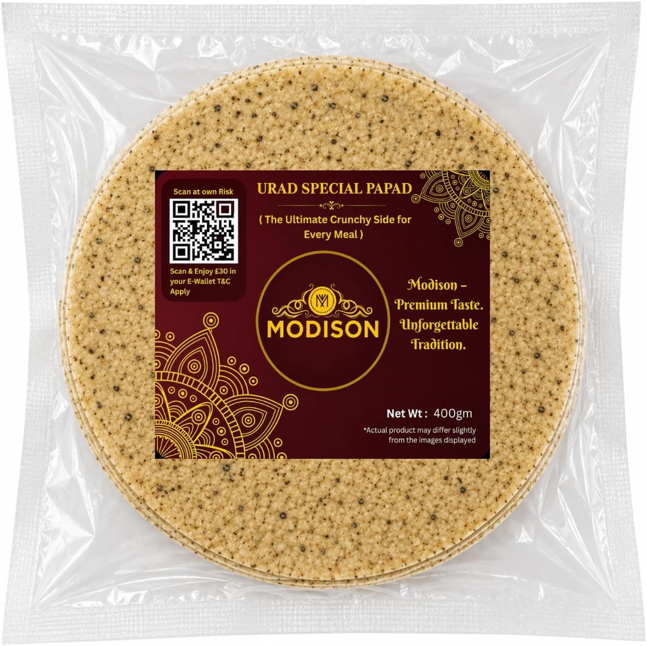 MODISON Urad Special Indian Papad Black Pepper Lentil Wafer 400g thumbnail 8