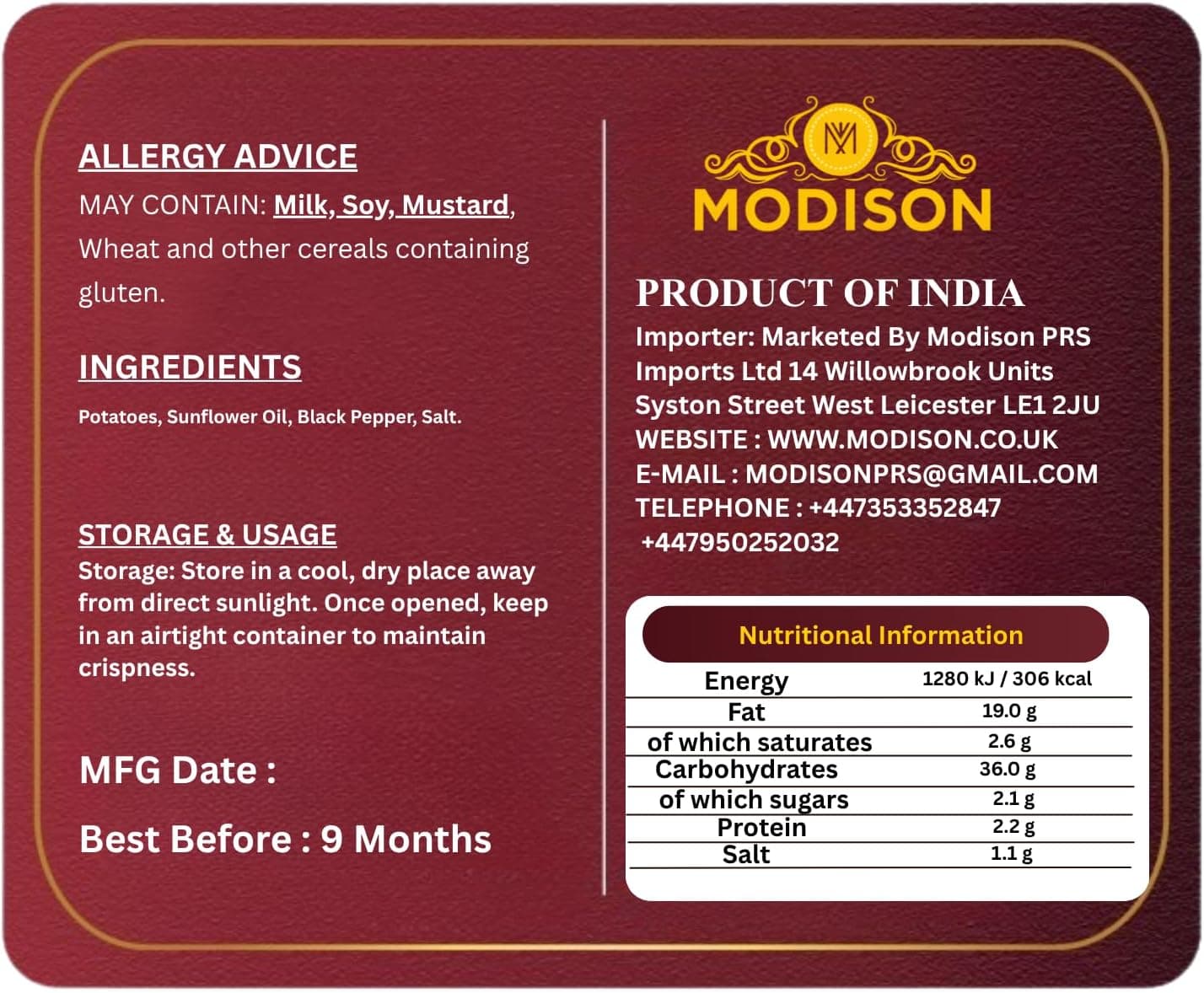 MODISON Long Black Pepper Wafer Indian Snacks Crispy Kela 180g thumbnail 9