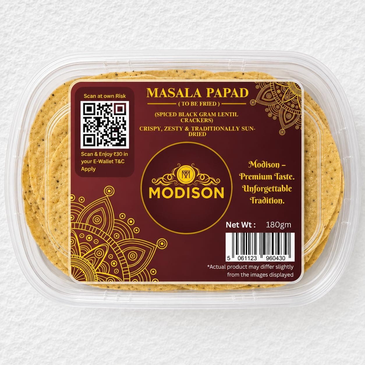 MODISON Masala Papad Indian Snacks Spicy Lentil Crackers 180g thumbnail 7