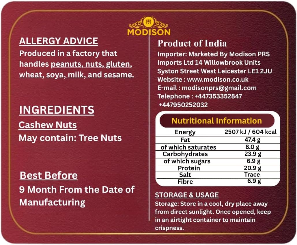 MODISON Cashew Nuts Healthy Snacks Natural Whole Kaju 500g thumbnail 9
