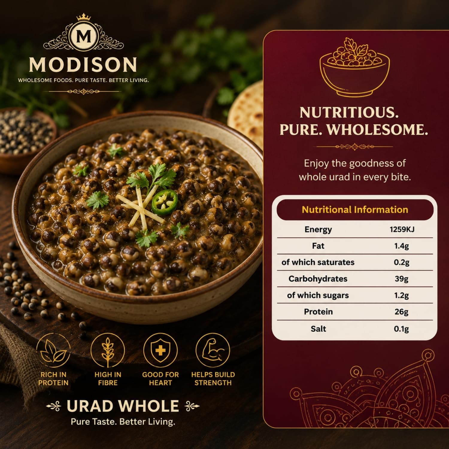 MODISON Urad Whole Black Gram Lentils High Fibre Protein 2KG thumbnail 9