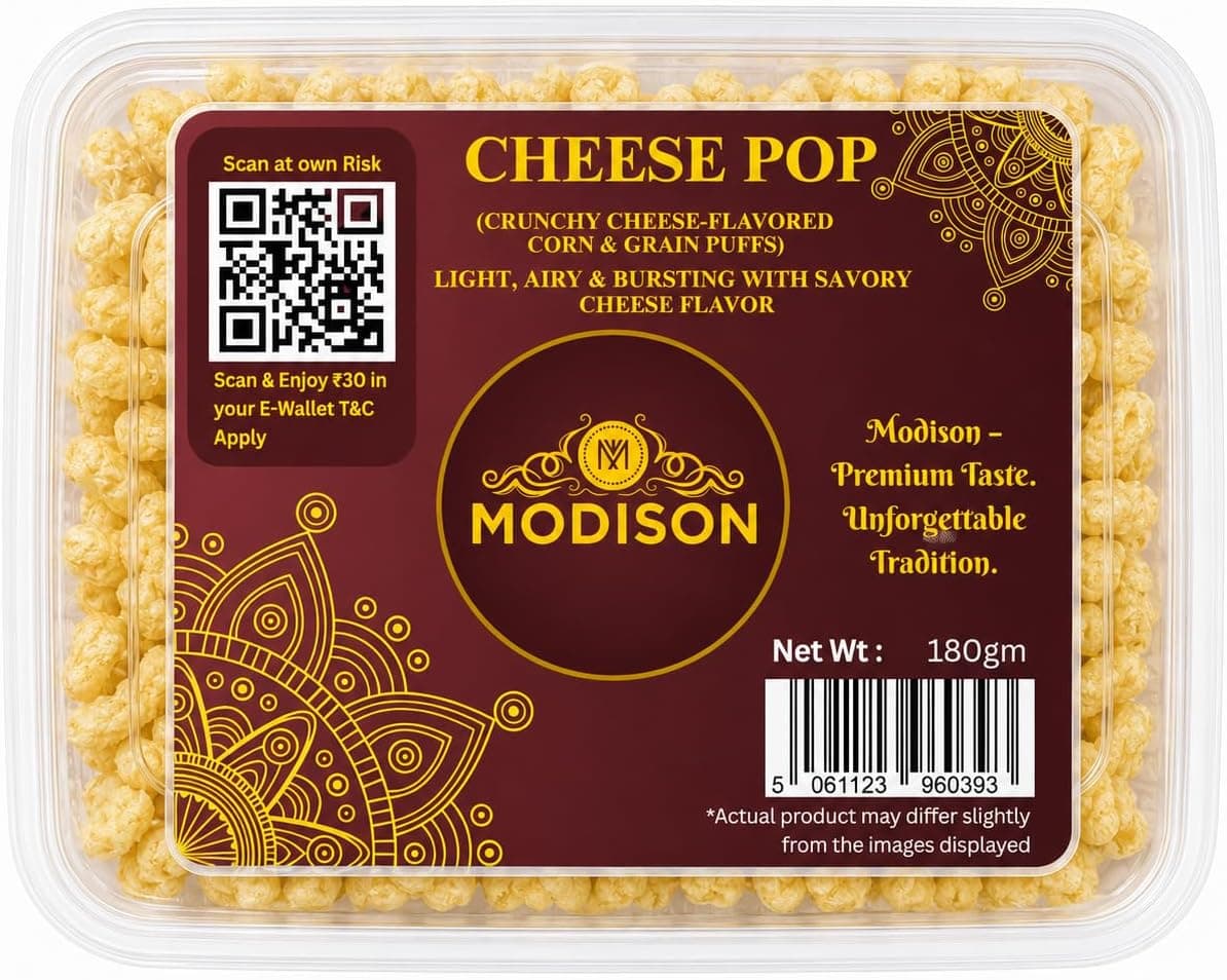 MODISON Cheese Pop Indian Snacks White Cheddar Puffs 180g thumbnail 8