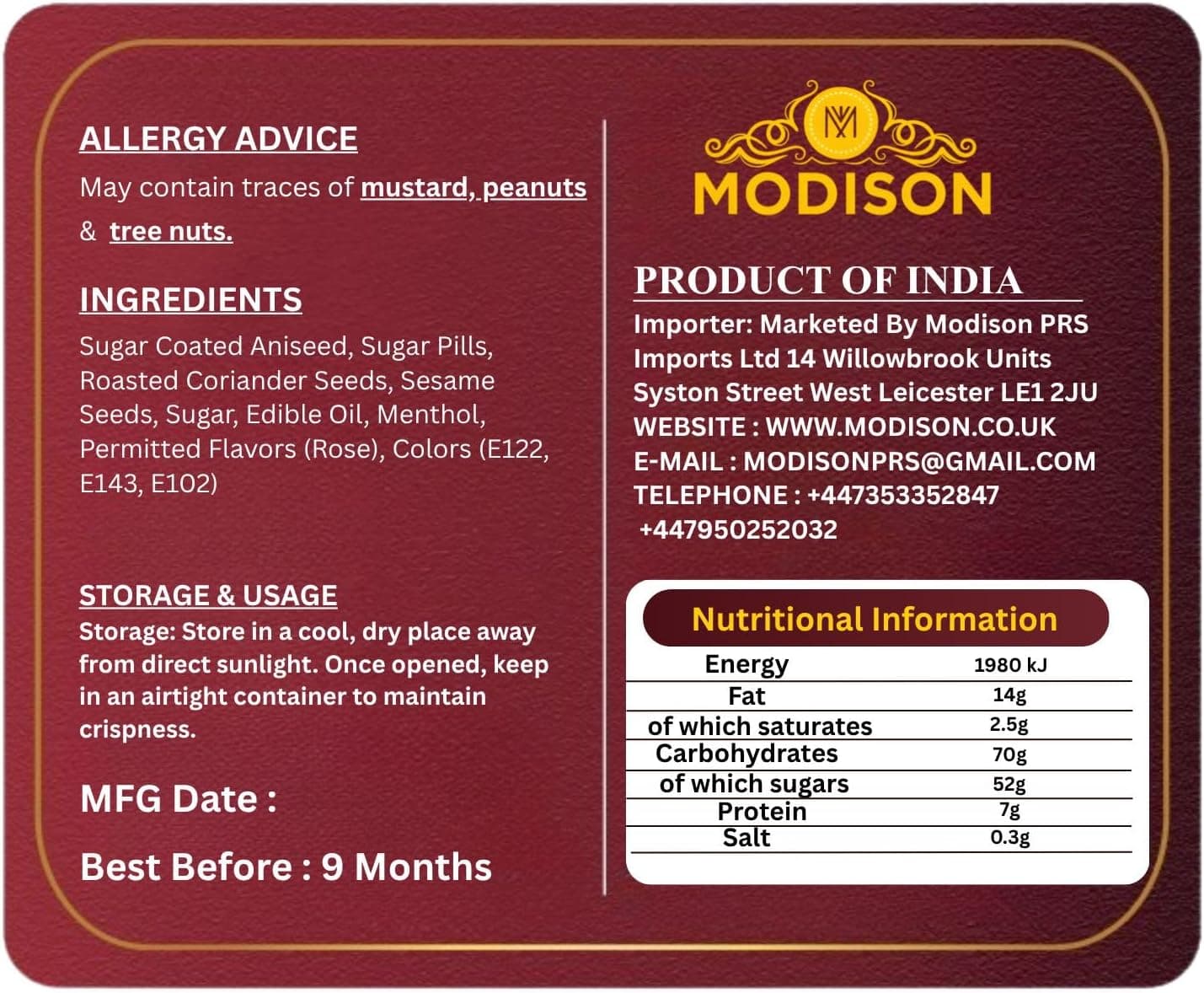 MODISON Red Mukhwas Indian Mouth Freshener Aniseed Coriander 100g thumbnail 9