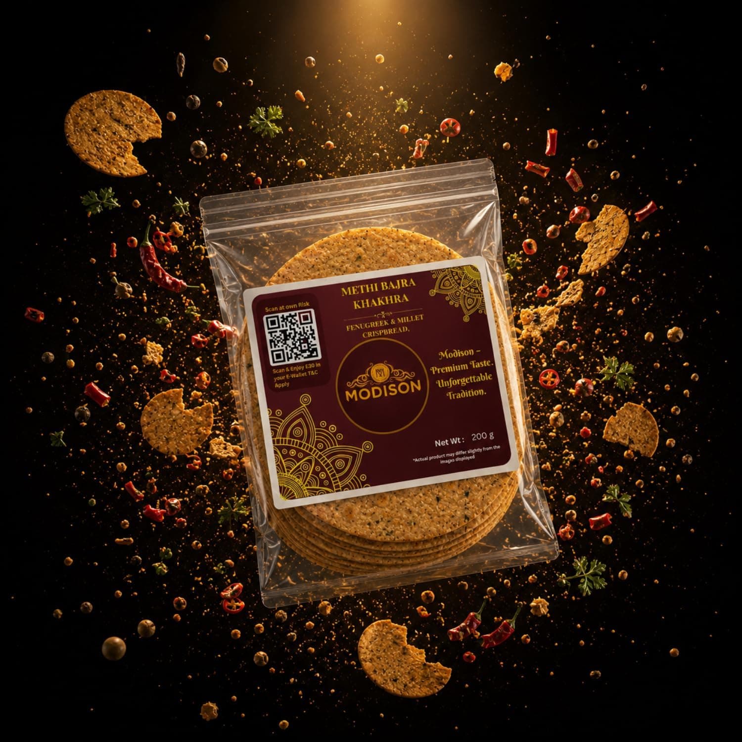MODISON Methi Bajra Khakhra Fenugreek Millet Crispbread 200g thumbnail 9