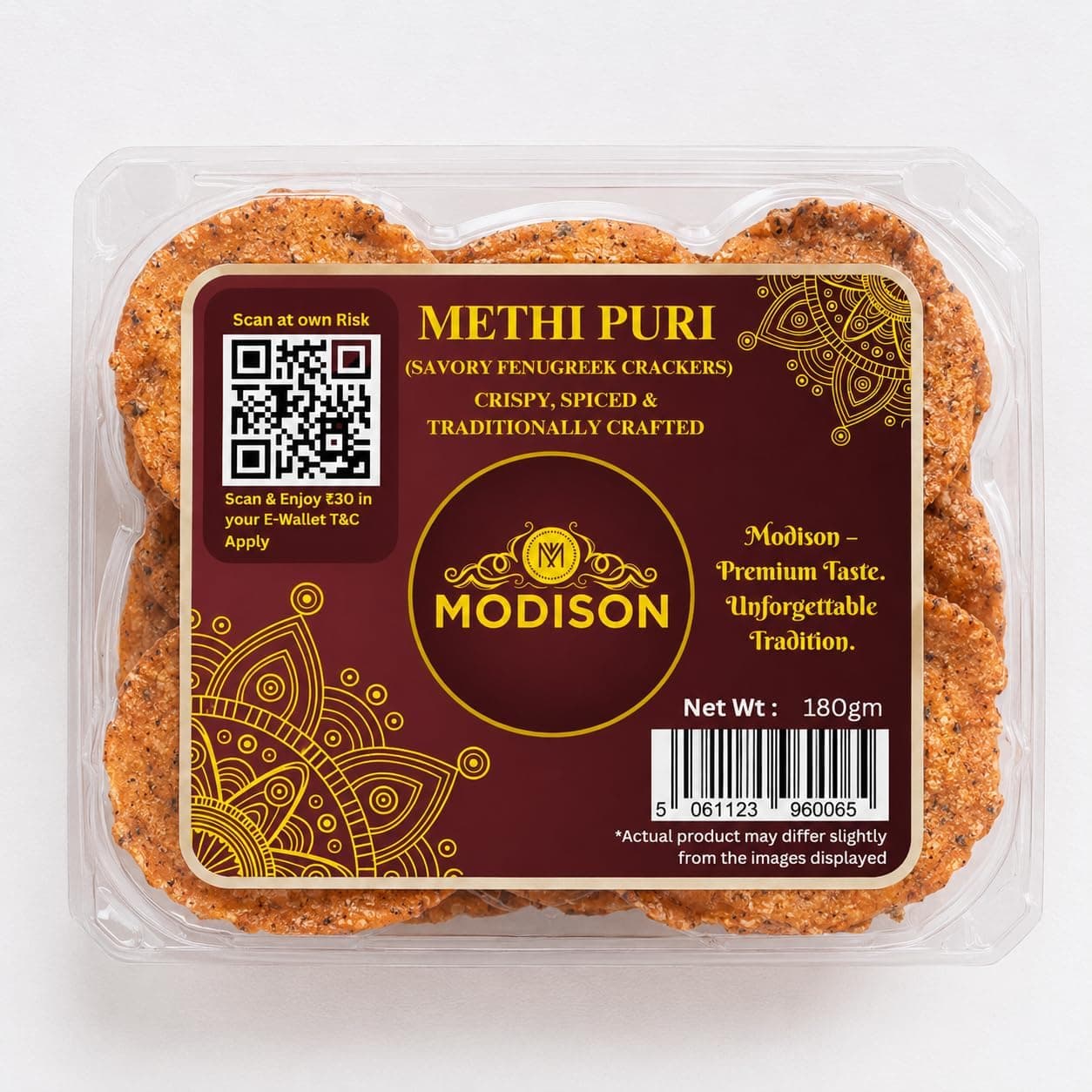 MODISON Methi Puri Indian Snacks Crispy Fenugreek Crackers 180g thumbnail 8
