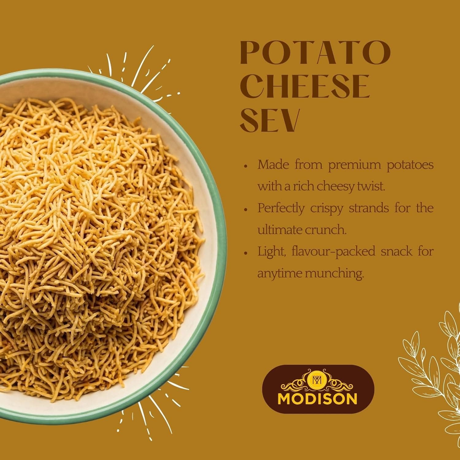MODISON Potato Cheese Sev Indian Snacks Crispy Cheesy 180g thumbnail 11