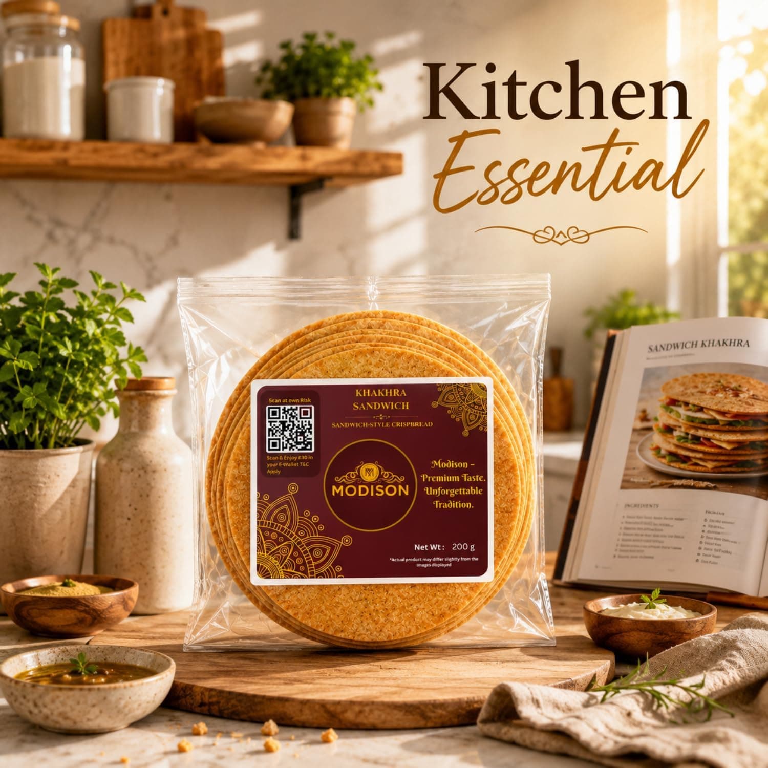 MODISON Sandwich Khakhra Tomato Spice Crispbread Roasted Snack 200g thumbnail 11