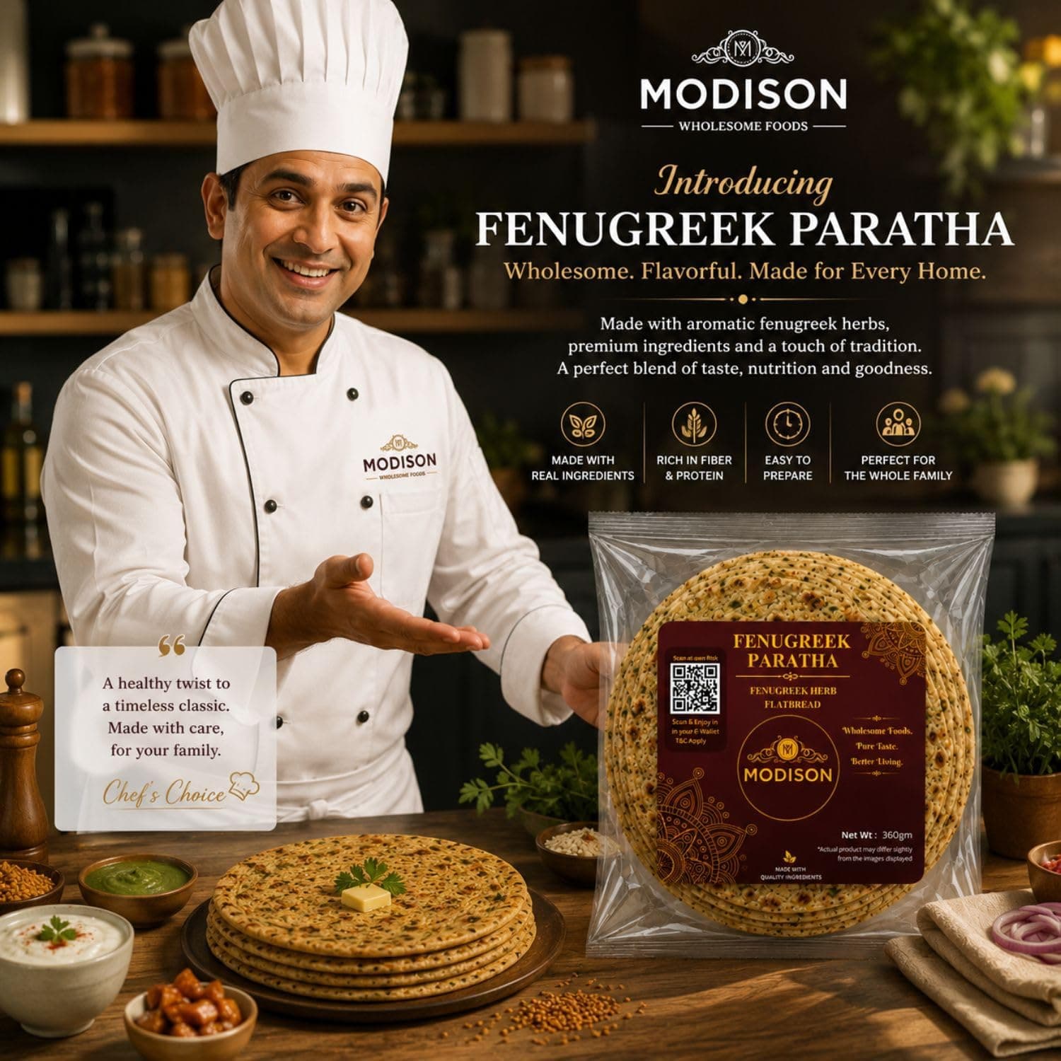 MODISON Fenugreek Paratha Traditional Indian Flatbread Frozen 360g thumbnail 11