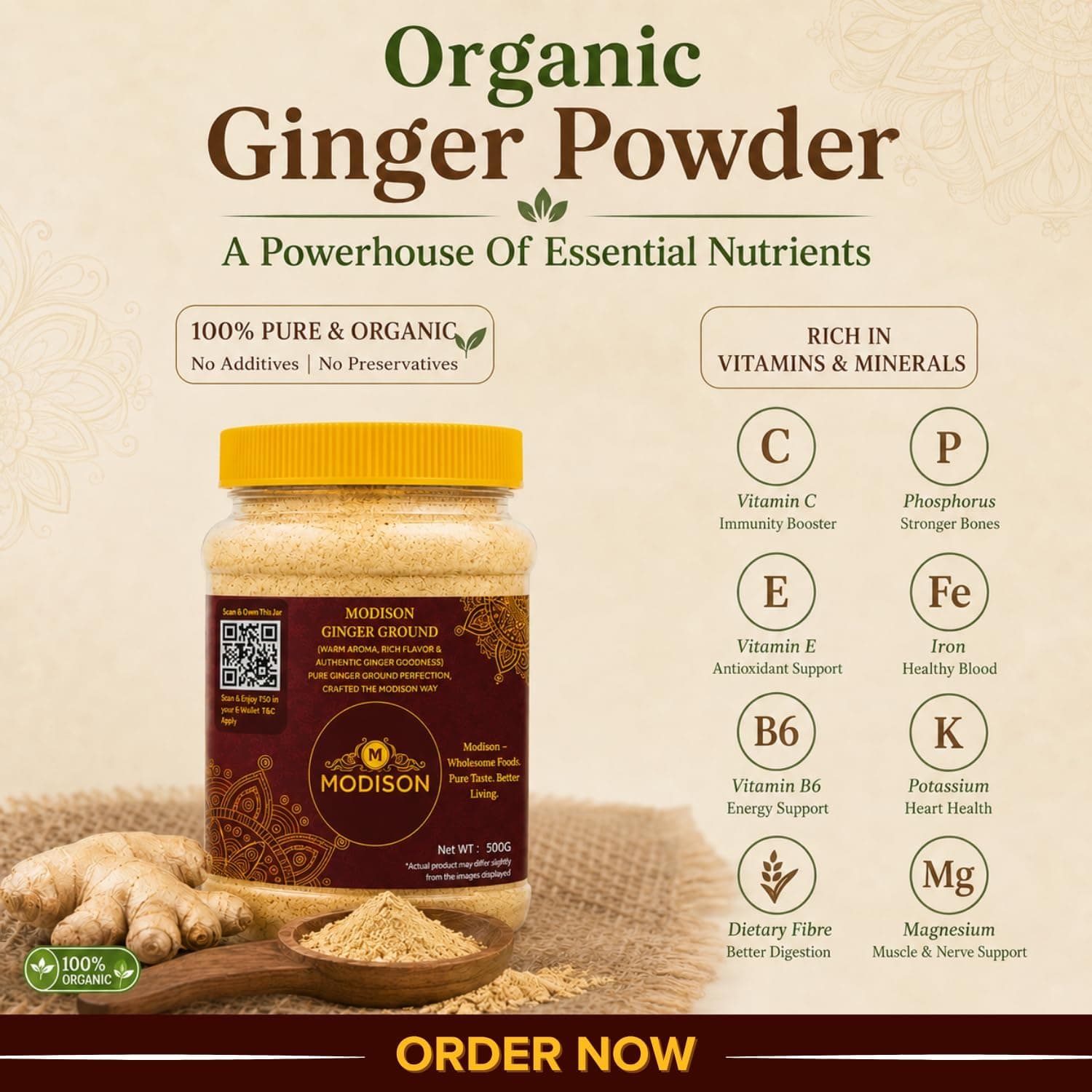MODISON Ground Ginger Powder 500g – Natural Ginger Root Spice for Baking, Cooking, Tea & Drinks | Aromatic Seasoning for Curries, Soups & Sauces | Vegan Gluten Free for Everyday Recipes & Meals thumbnail 12