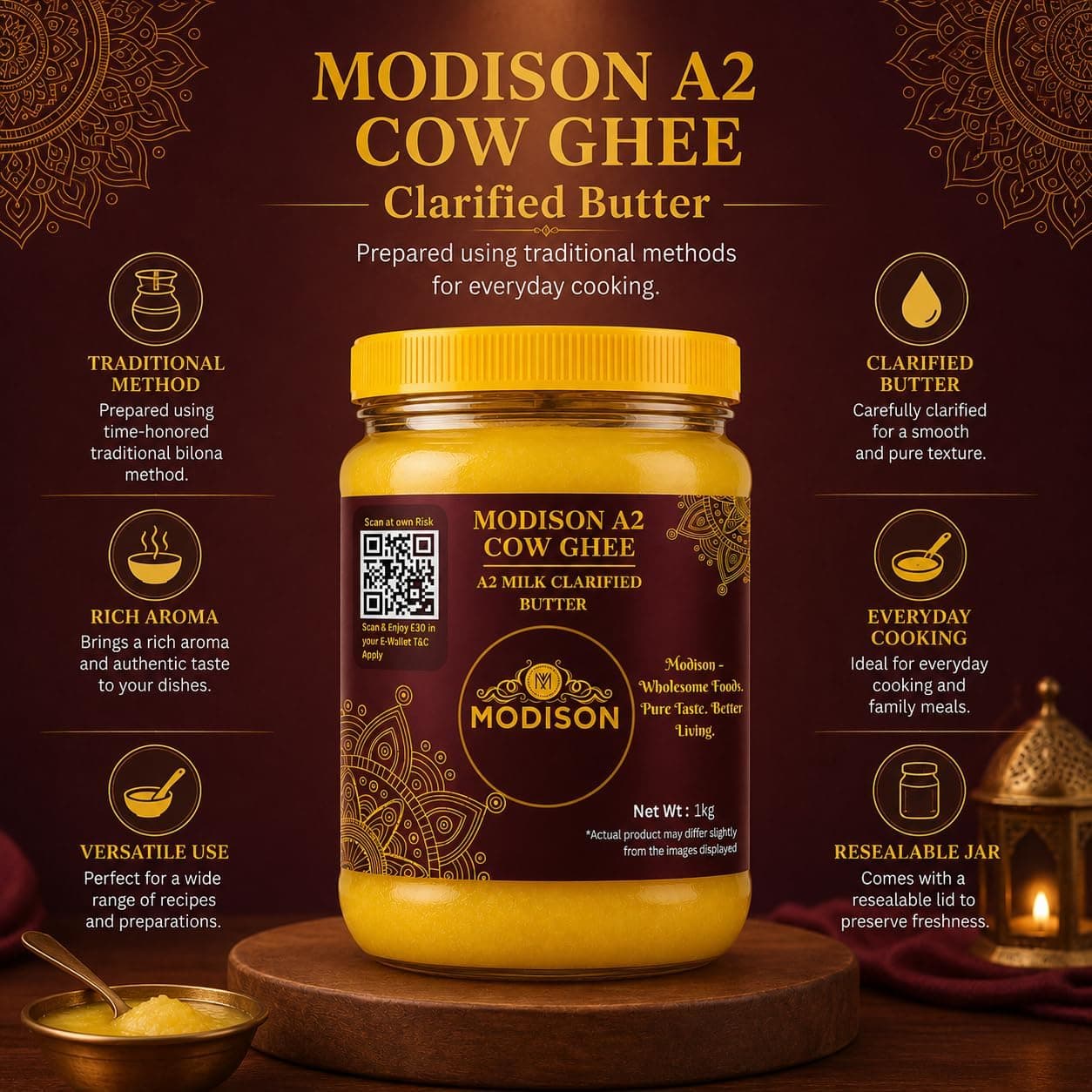 MODISON A2 Cow Ghee A2 Milk Clarified Butter 1kg thumbnail 11