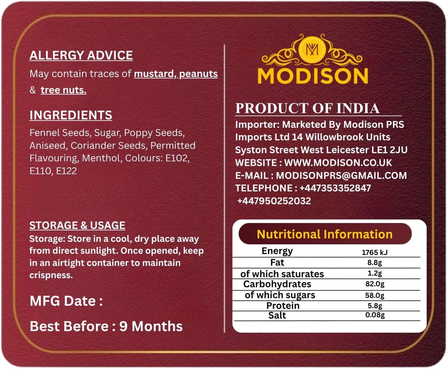MODISON Tiptop Mukhwas Indian Mouth Freshener Fennel Aniseed 100g thumbnail 9