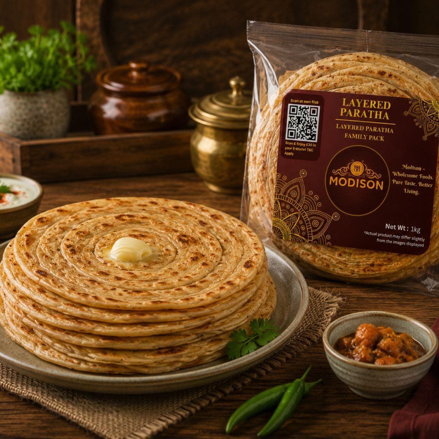 MODISON Layered Paratha Family Pack Frozen Indian Flatbread 1kg thumbnail 11
