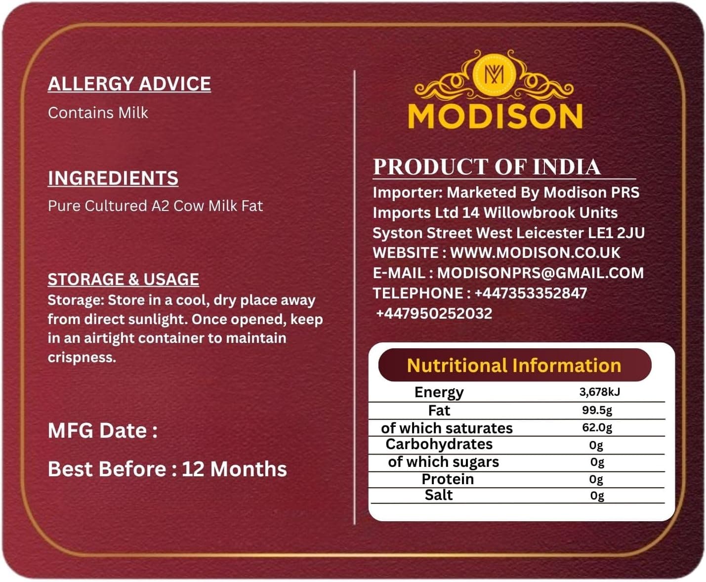 MODISON Tharparkar A2 Cow Ghee Clarified Butter 1kg thumbnail 9