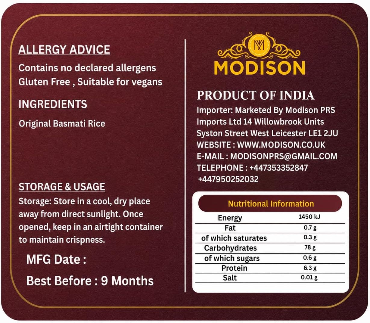 MODISON Easy Cook Basmati Rice Long Grain White Rice 1kg thumbnail 9