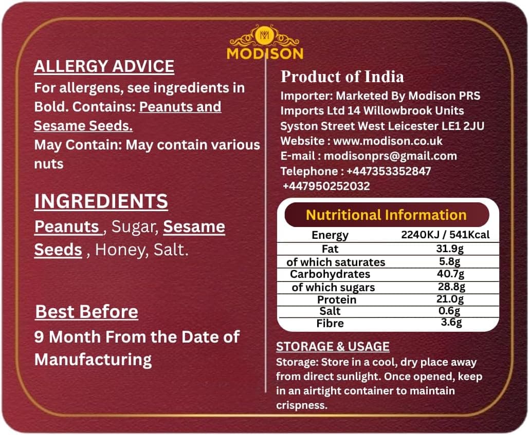 MODISON Caramelised Sesame Peanuts Indian Snacks Sweet Crunchy 400g thumbnail 9
