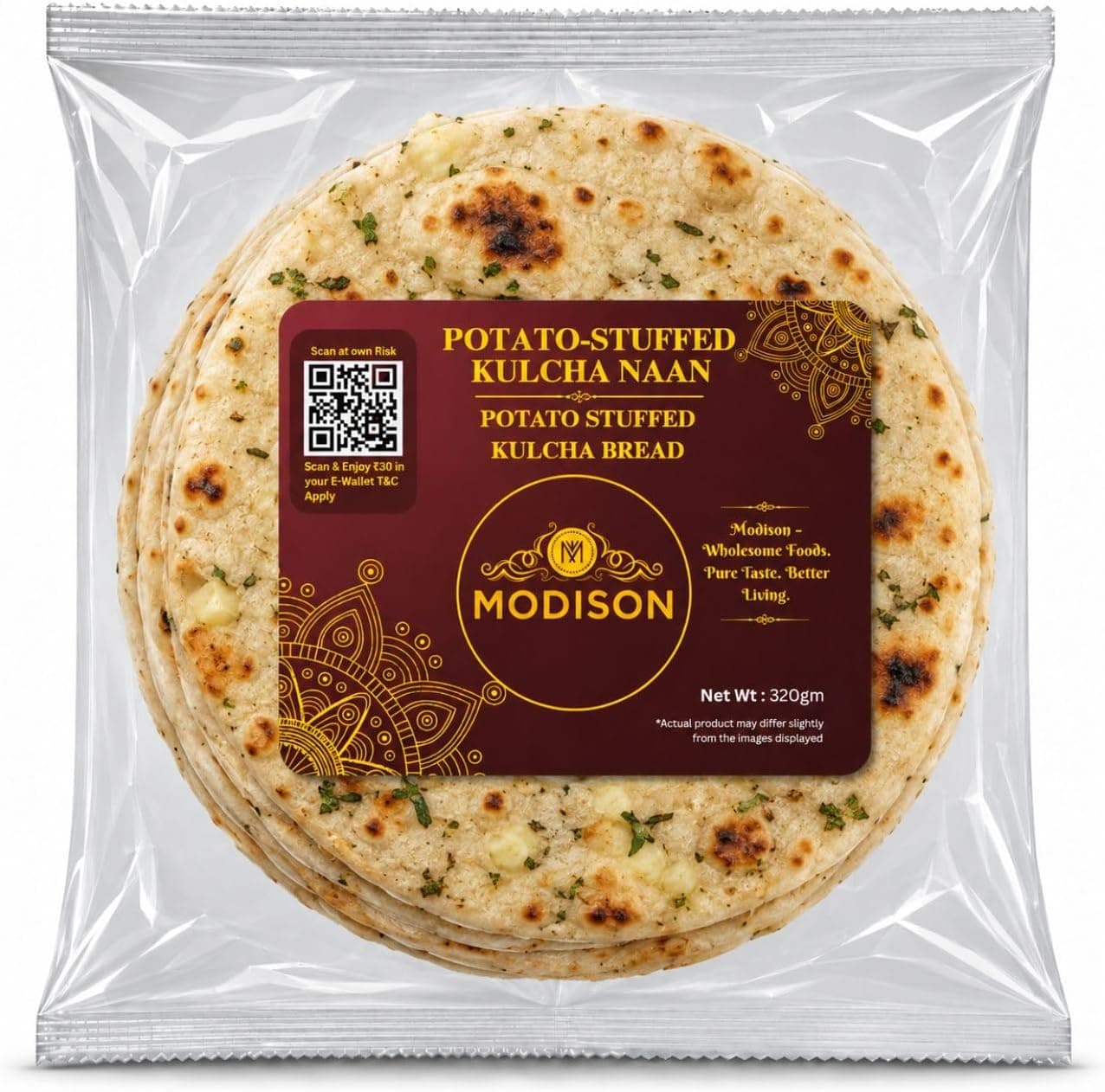MODISON Potato Stuffed Kulcha Naan Traditional Flatbread Frozen 320g thumbnail 8