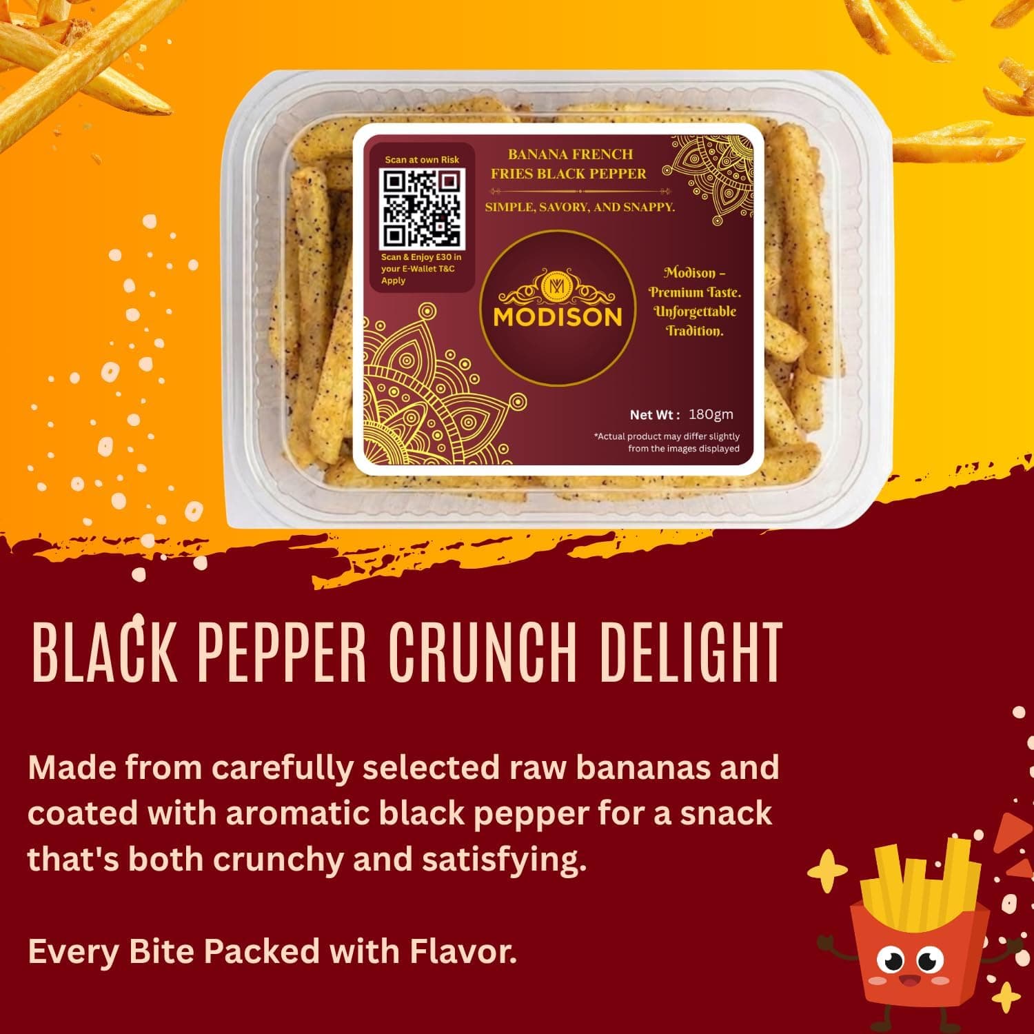 MODISON Banana French Fries Indian Snacks Black Pepper Kela 180g thumbnail 11