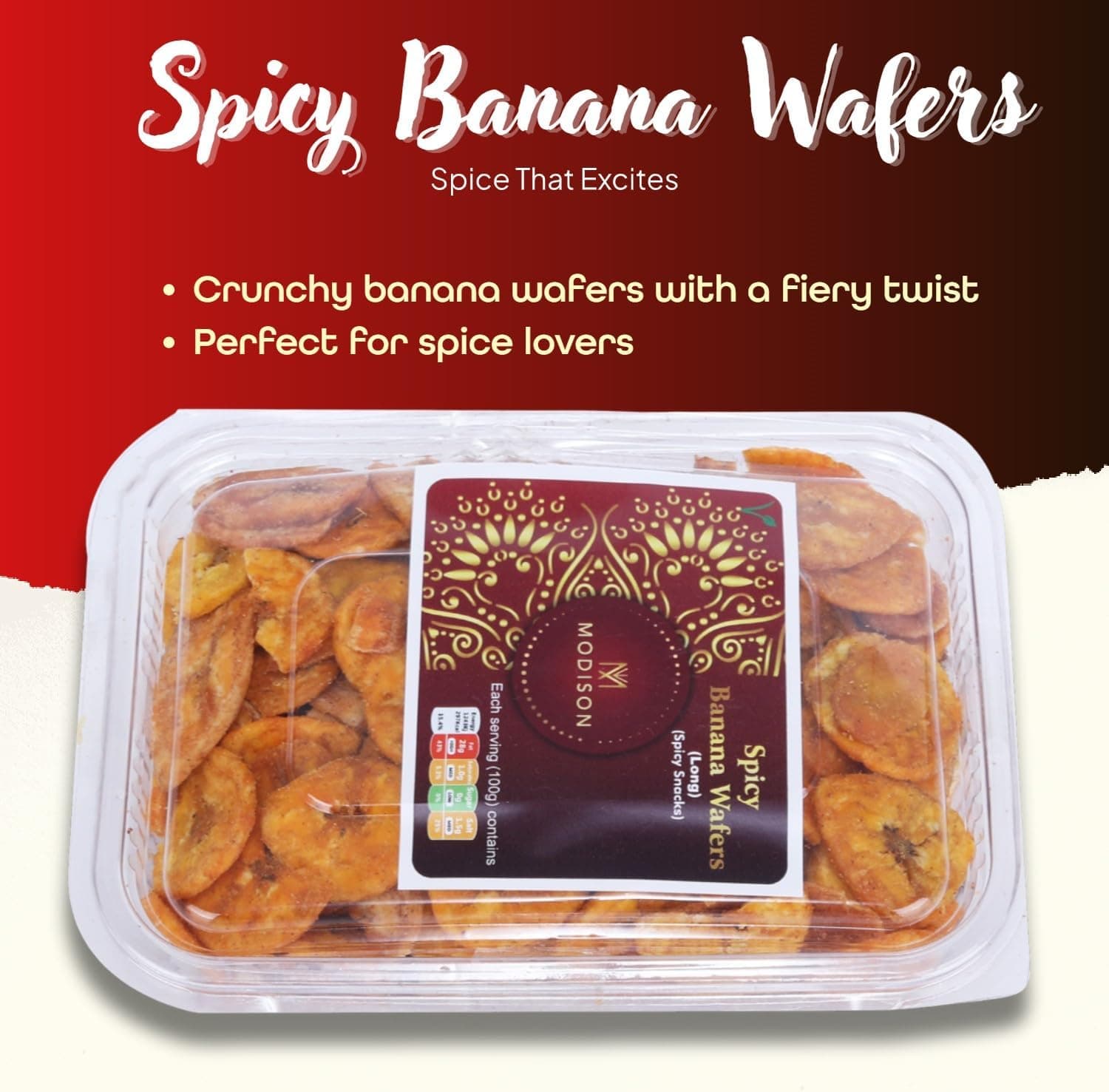 MODISON Spicy Banana Wafers Indian Snacks Crispy Chips 180g thumbnail 10