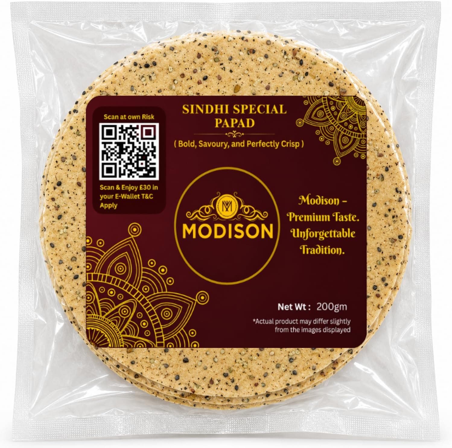 MODISON Sindhi Special Indian Papad Black Pepper Cumin 200g thumbnail 8