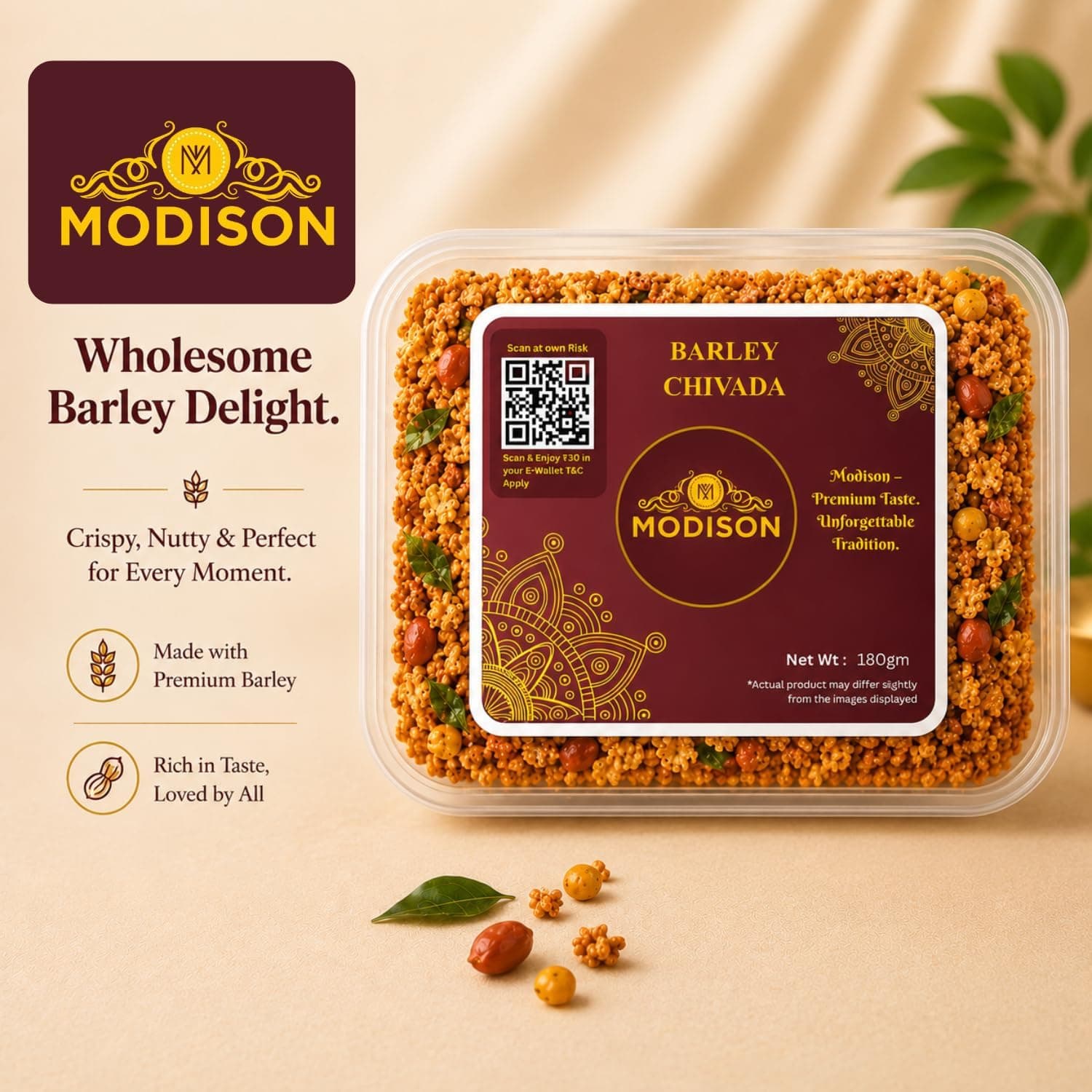 MODISON Barley Chivda Indian Namkeen Crispy Savory Mix 180g thumbnail 10