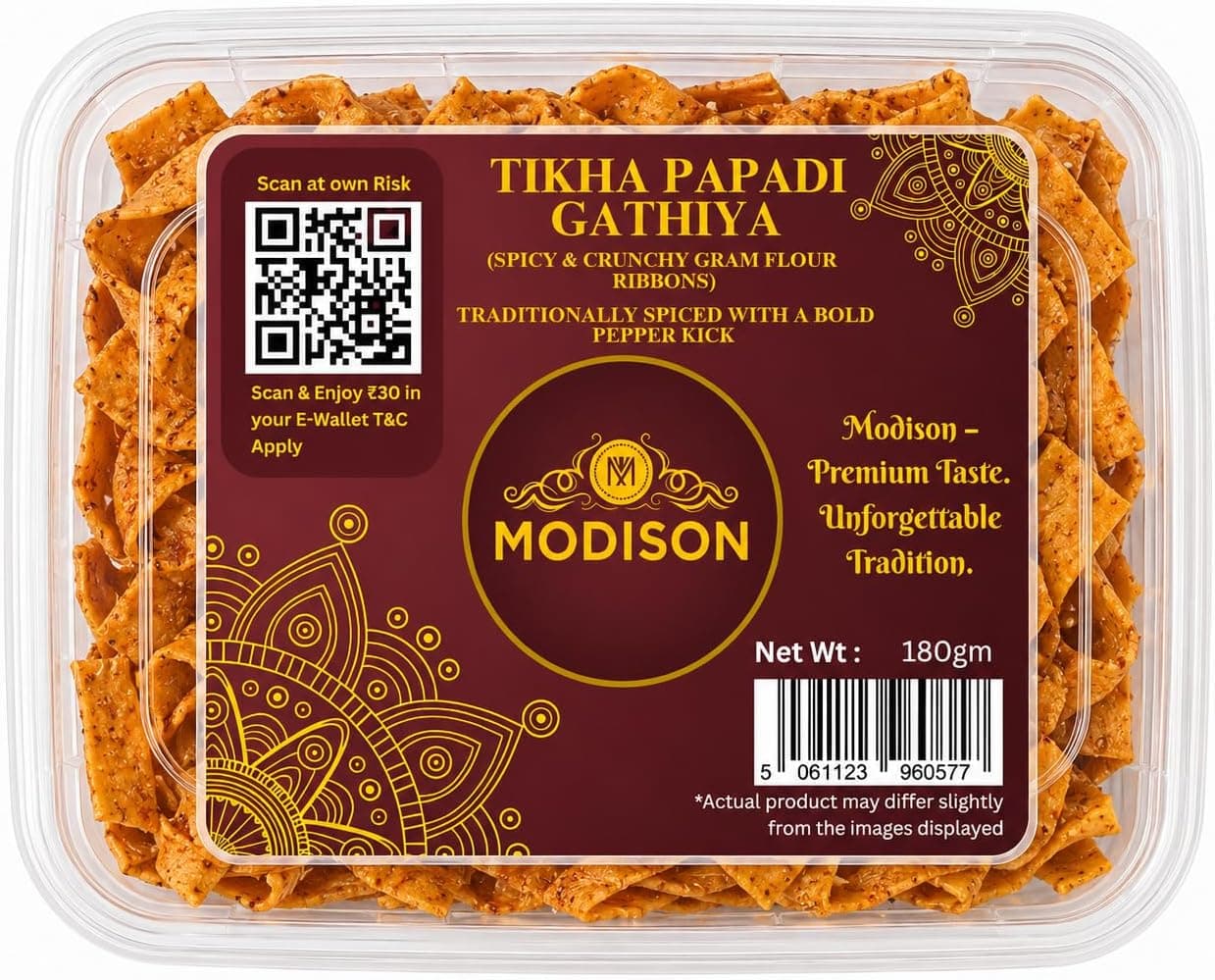 MODISON Tikha Papadi Ghatiya Indian Snacks Spicy Besan 180g thumbnail 8