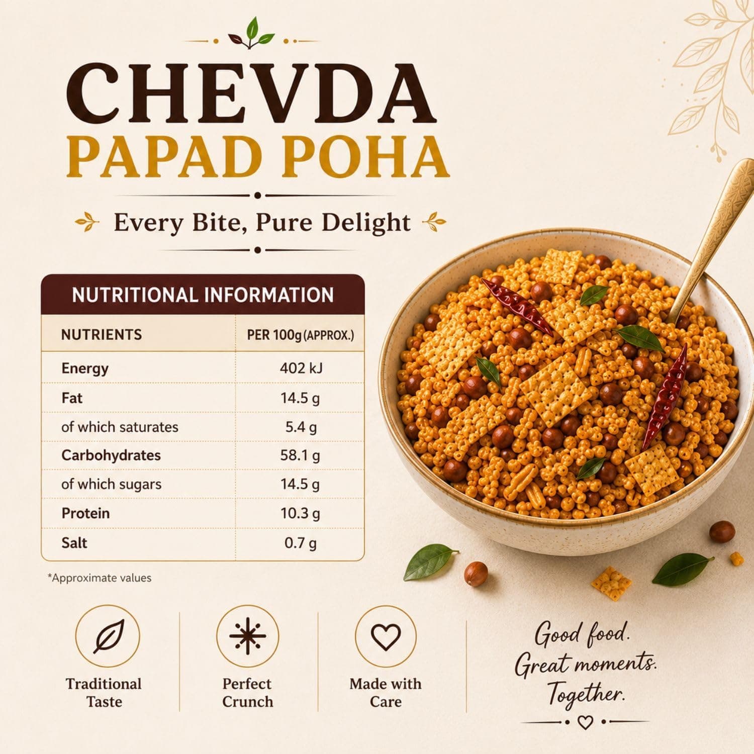 MODISON Chevda Papad Poha Indian Namkeen Crispy Mix 180g thumbnail 9