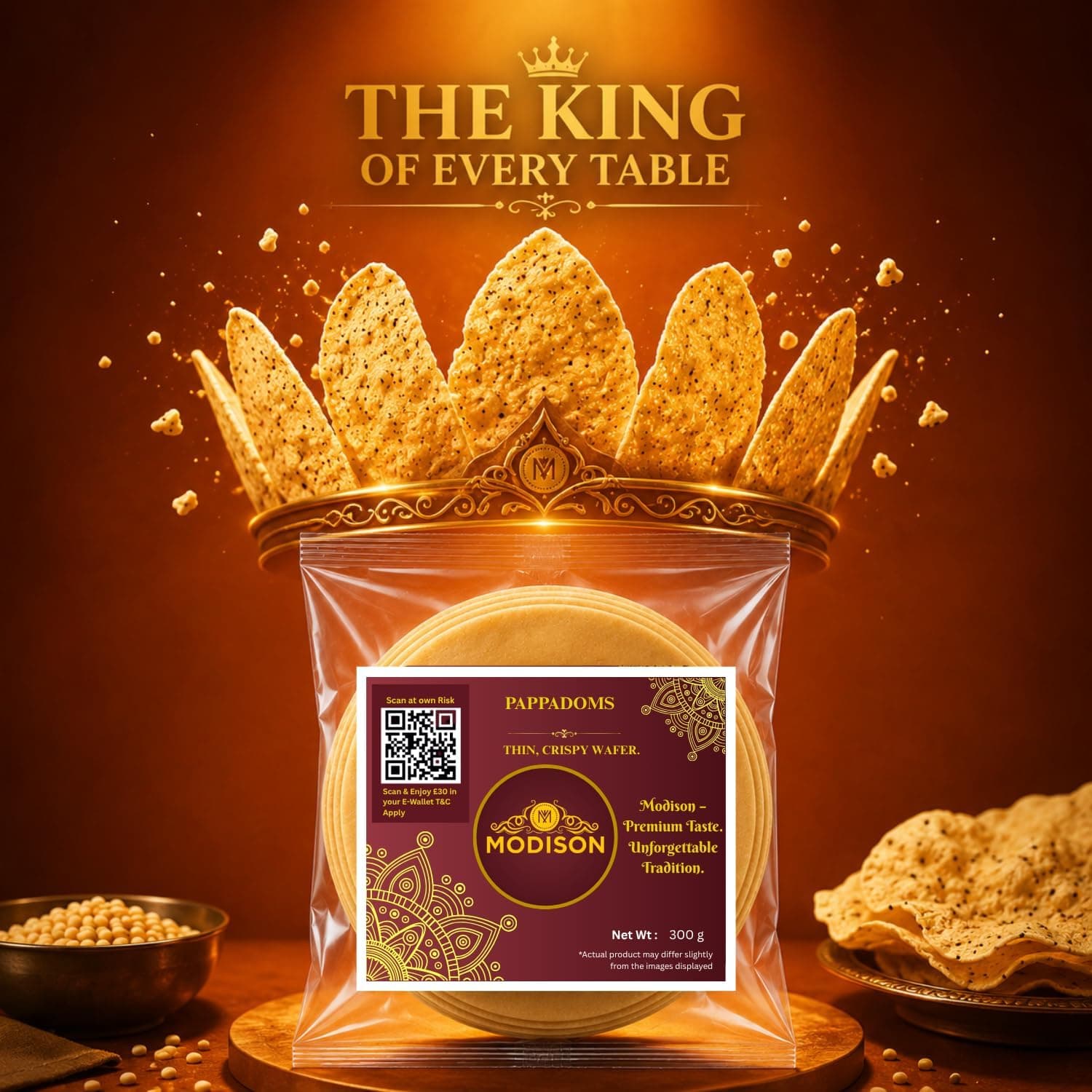 MODISON Plain Pappadoms Indian Papad Thin Crispy Wafer 300g thumbnail 9