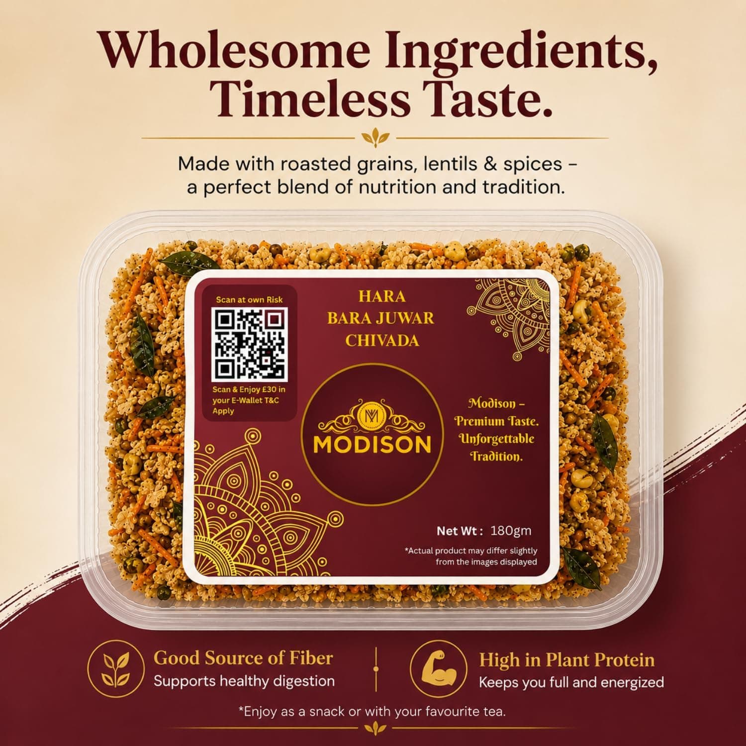 MODISON Hara Bhara Jowar Chivda Indian Namkeen Roasted Sorghum 180g thumbnail 10