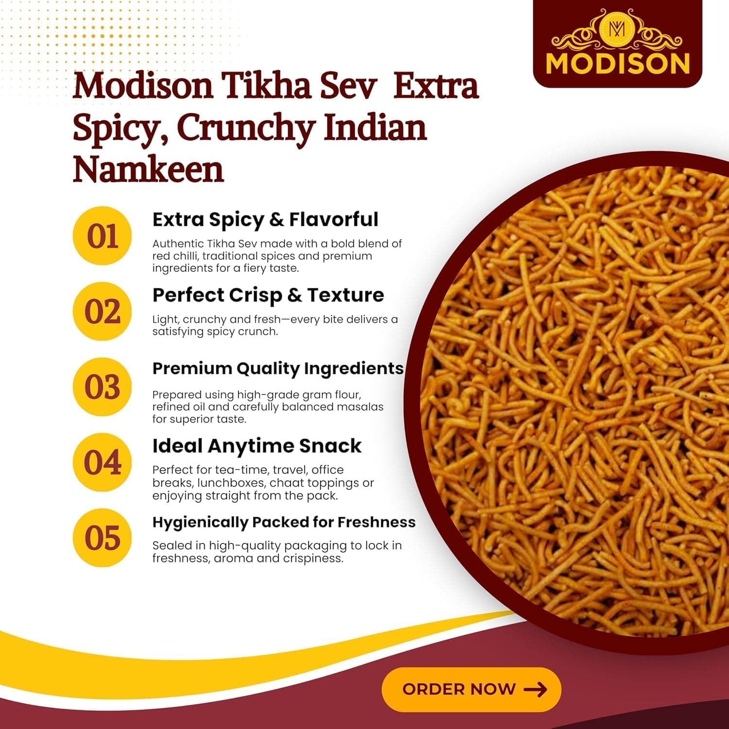 MODISON Tikhi Sev Indian Snacks Spicy Gram Flour thumbnail 9