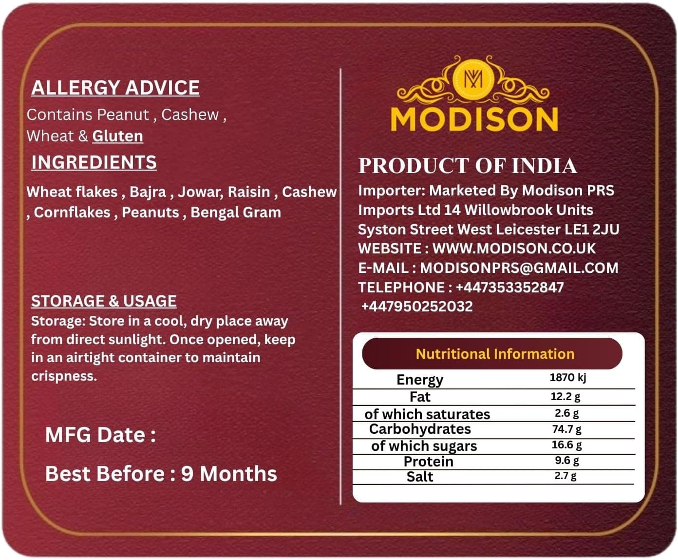 MODISON Roasted All in One Indian Namkeen Crunchy Multigrain 180g thumbnail 9