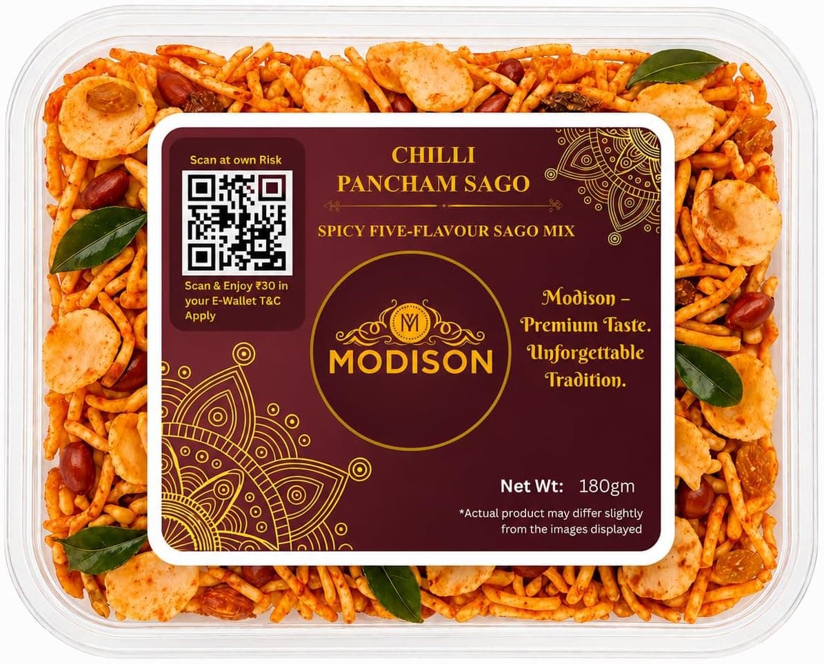 MODISON Chilli Pancham Sago Indian Namkeen Spicy Sabudana 180g thumbnail 8