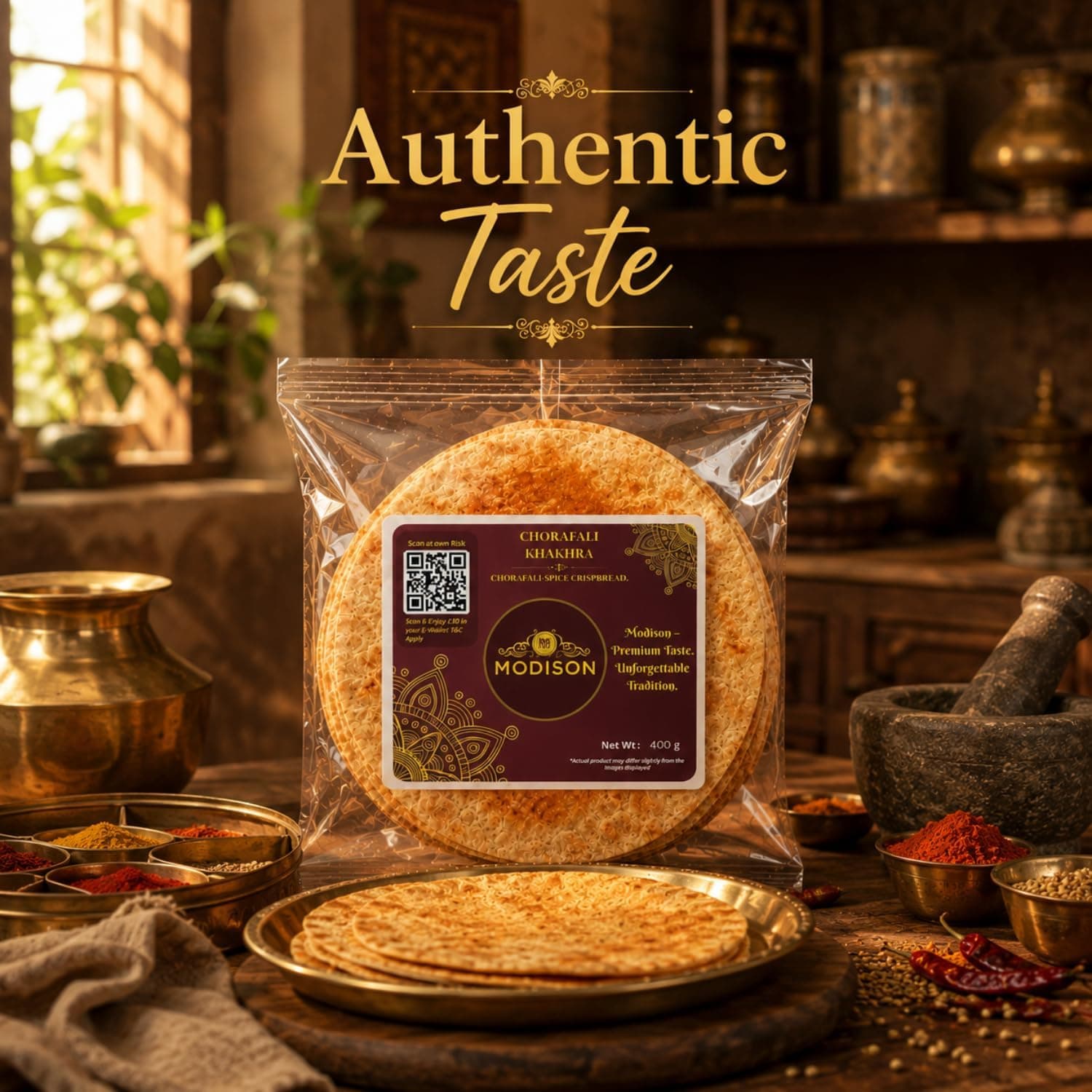 MODISON Chorafali Khakhra Whole Wheat Crispbread Roasted 400g thumbnail 10