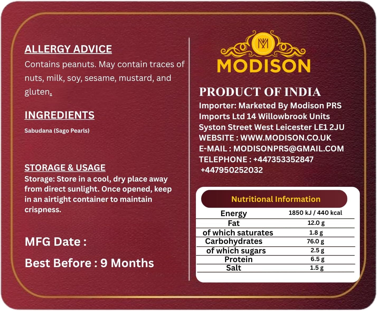 MODISON Sabudana Khichadi Indian Snacks Fasting Tapioca Meal 180g thumbnail 9