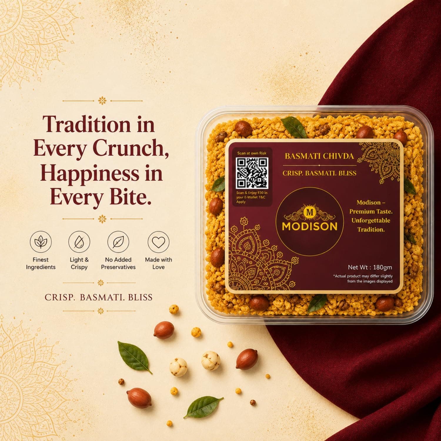 MODISON Basmati Chivda Indian Namkeen Crispy Rice Flakes 180g thumbnail 11