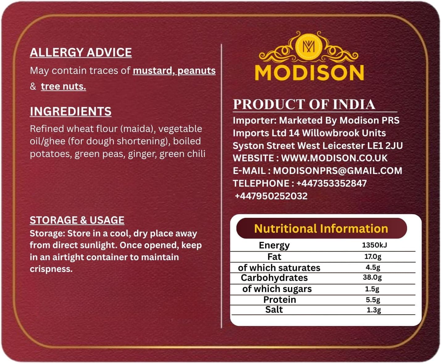 MODISON Punjabi Samosa Traditional Frozen Indian Snack 1kg thumbnail 9
