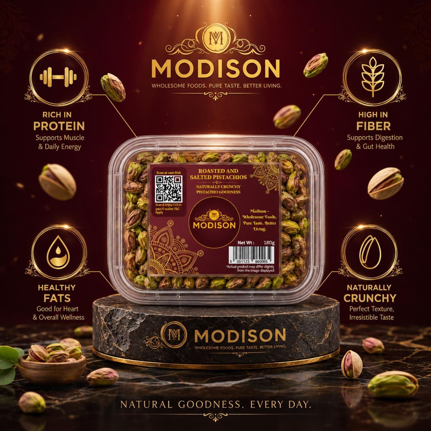 MODISON Roasted Pistachios Indian Dry Fruit Salted Pista 180g thumbnail 10