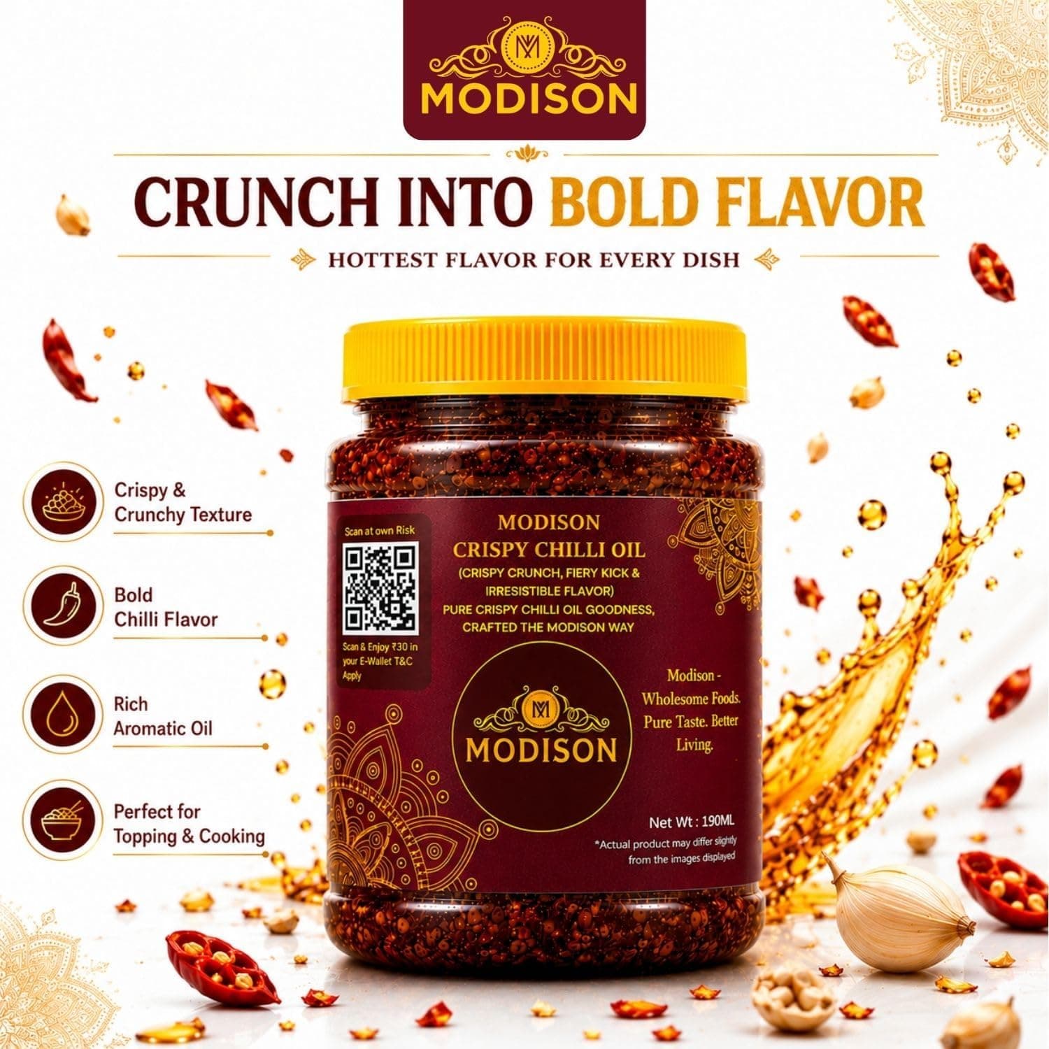 MODISON Crispy Chilli Oil 190ml – Spicy Chilli Crunch Condiment with Crispy Garlic | Bold Flavor & Crunch | Ideal for Noodles, Ramen, Dumplings & Rice Bowls | Vegan Friendly (190ml) thumbnail 11