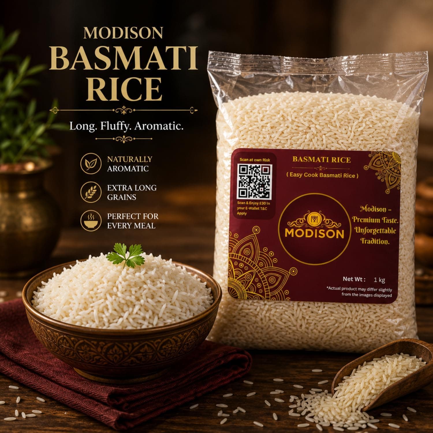 MODISON Easy Cook Basmati Rice Long Grain White Rice 1kg thumbnail 11
