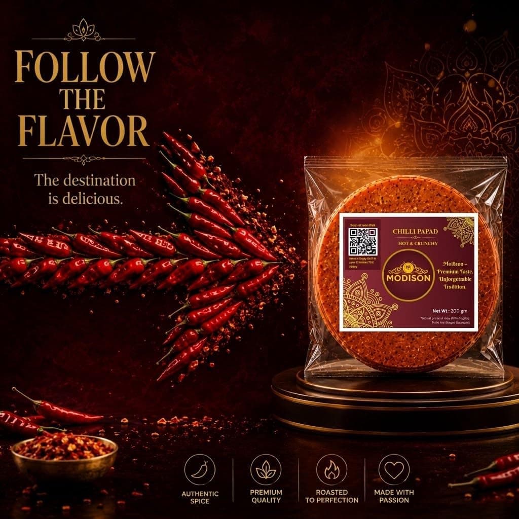 MODISON Chilli Papad Indian Papad Spicy Lentil Wafer 200g thumbnail 11